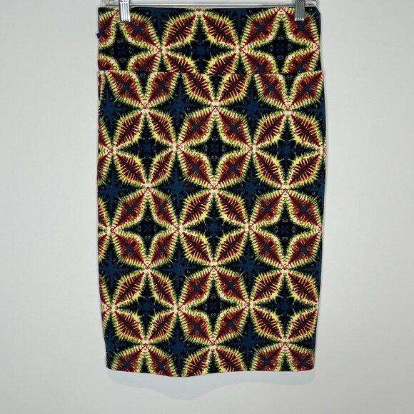 LuLaRoe Cassie Skirt Small Pencil Straight Blue Yellow Tie Dye Stretch - Picture 6 of 7